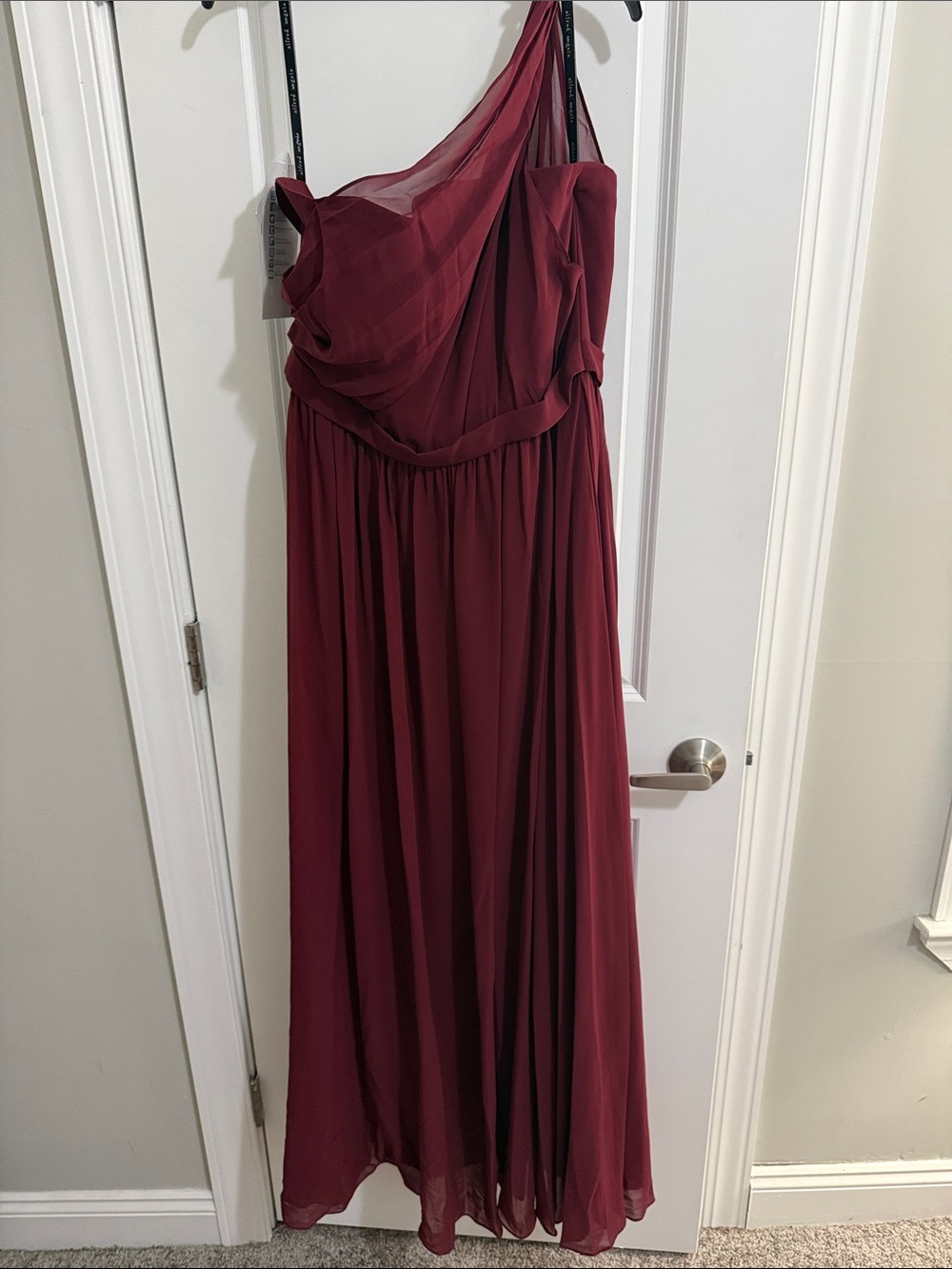Alfred Angelo One-Shoulder Burgundy Chiffon Gown